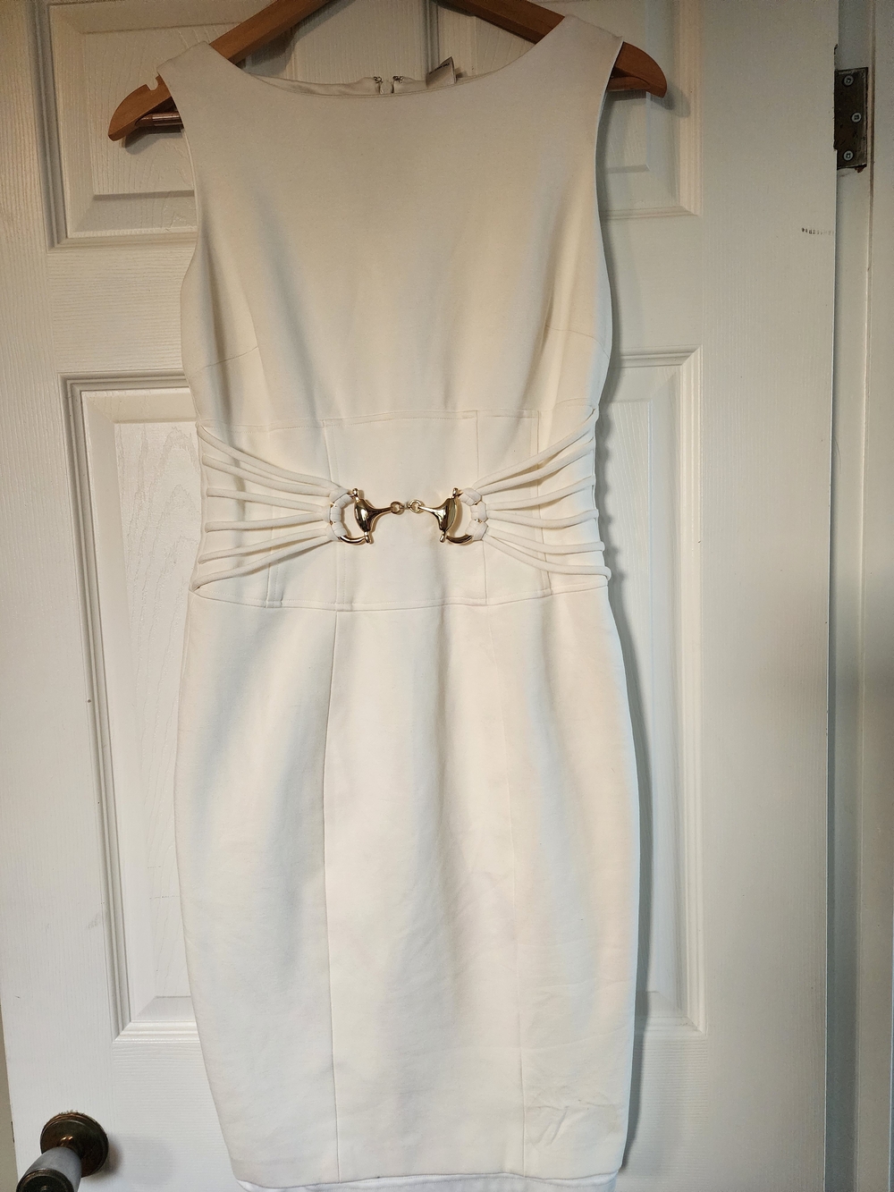 Cache White Midi Dress with Gold Hardware NWT
